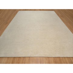 13'3"x13'3" Ivory Modern Plain Design Gabbeh Hand Knotted Undyed Wool Square Rug