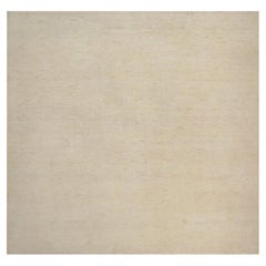 13'3"x13'3" Ivory Modern Plain Design Gabbeh Hand Knotted Undyed Wool Square Rug