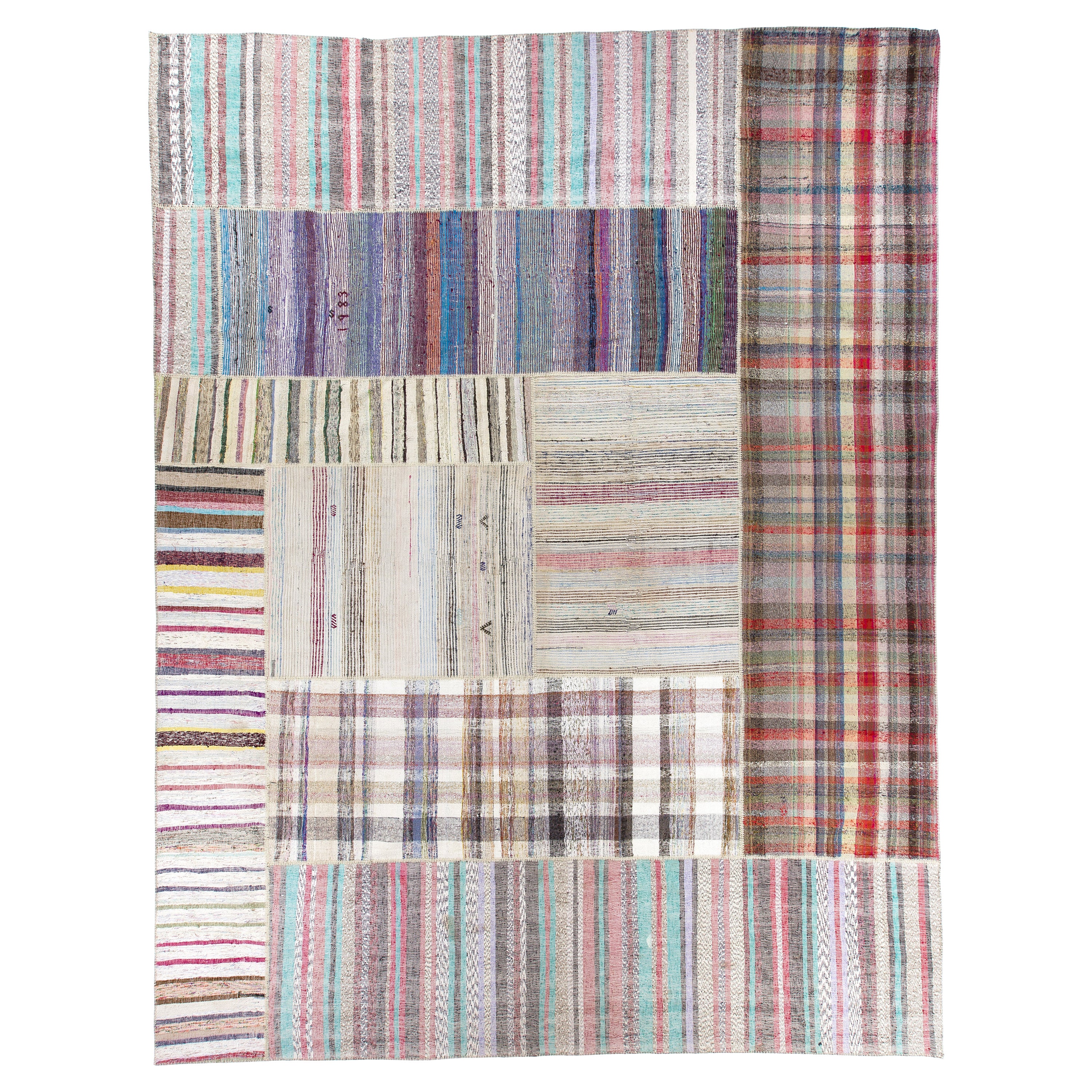 13.3x17,5 Ft Oversize handgewebter türkischer Rag-Teppich, Bodenbezug aus Baumwolle und Kelim