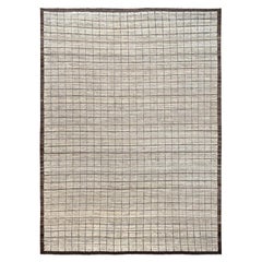 13
3"x19
7" Ivory Moroccan Weave with Grid Design Hand Knotted Pure Wool XL Rug