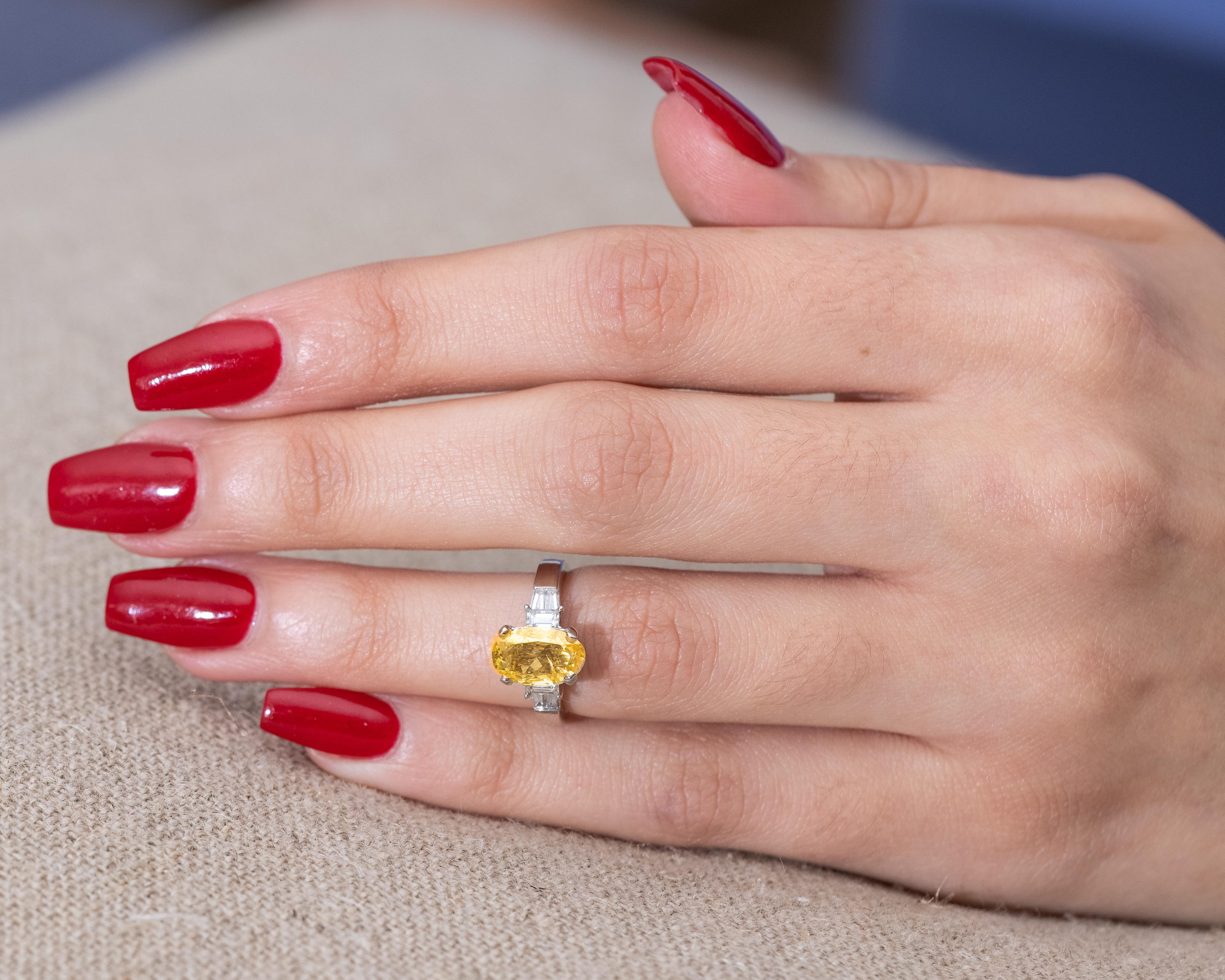Oval Cut 1.34 Carat Canary Yellow Diamond Engagement Ring, Platinum