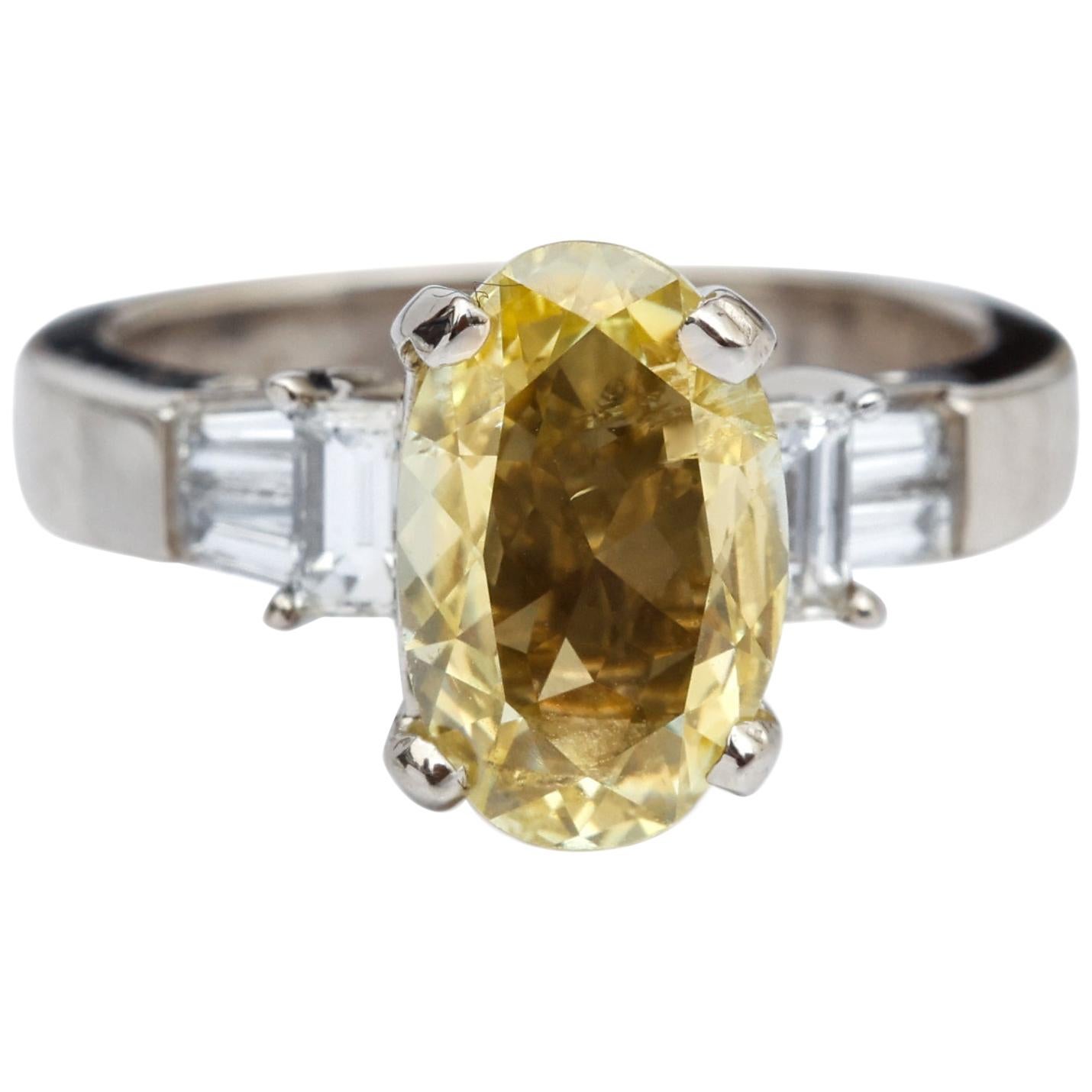 1.34 Carat Canary Yellow Diamond Engagement Ring, Platinum