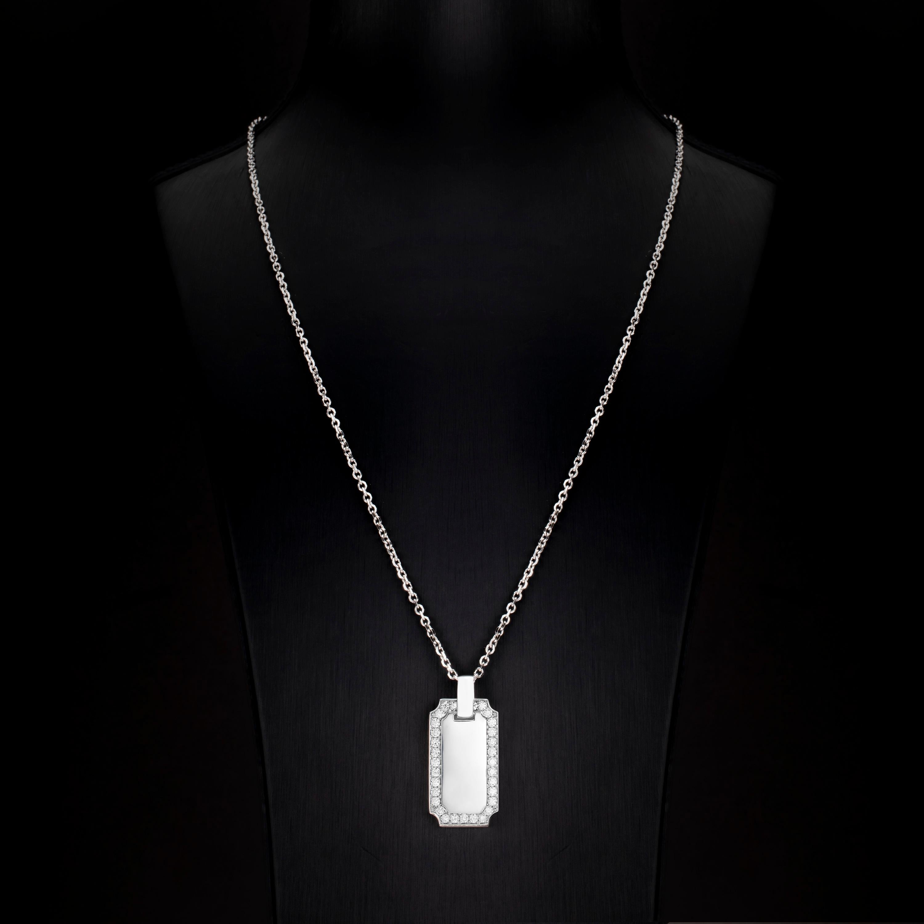 Contemporary 1.34 Carat Diamond 18 Karat Solid White Gold I.D. Tag Pendant Necklace For Sale