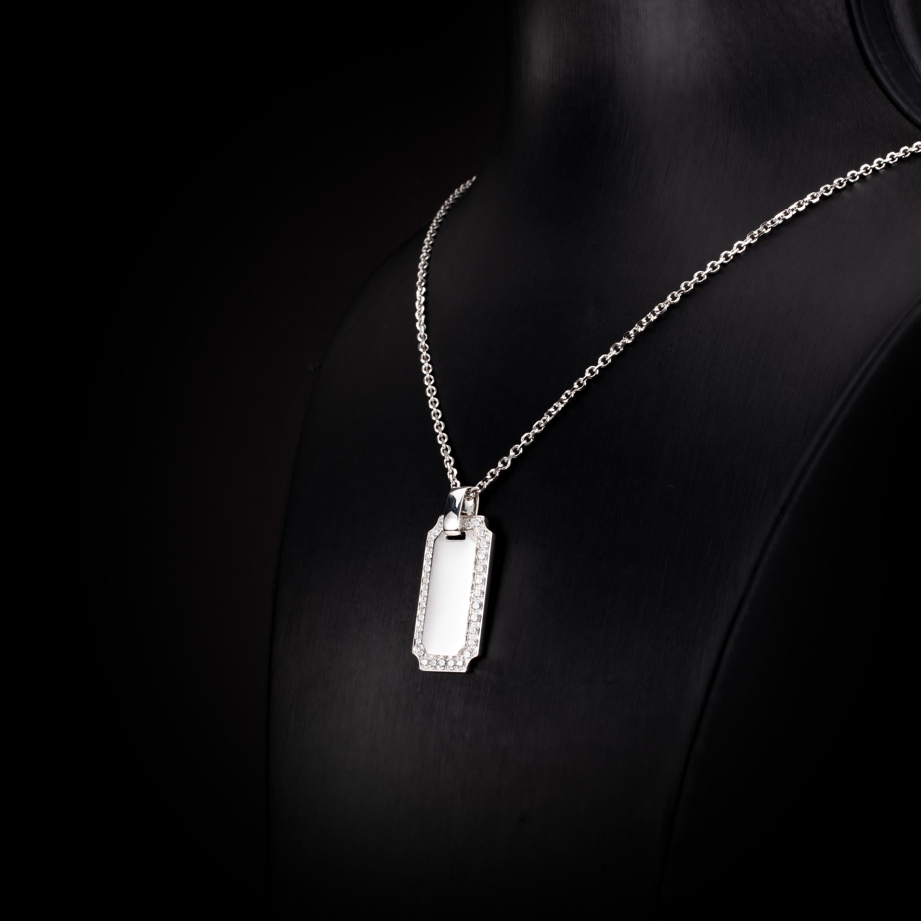 1.34 Carat Diamond 18 Karat Solid White Gold I.D. Tag Pendant Necklace In New Condition For Sale In Hong Kong, Kowloon