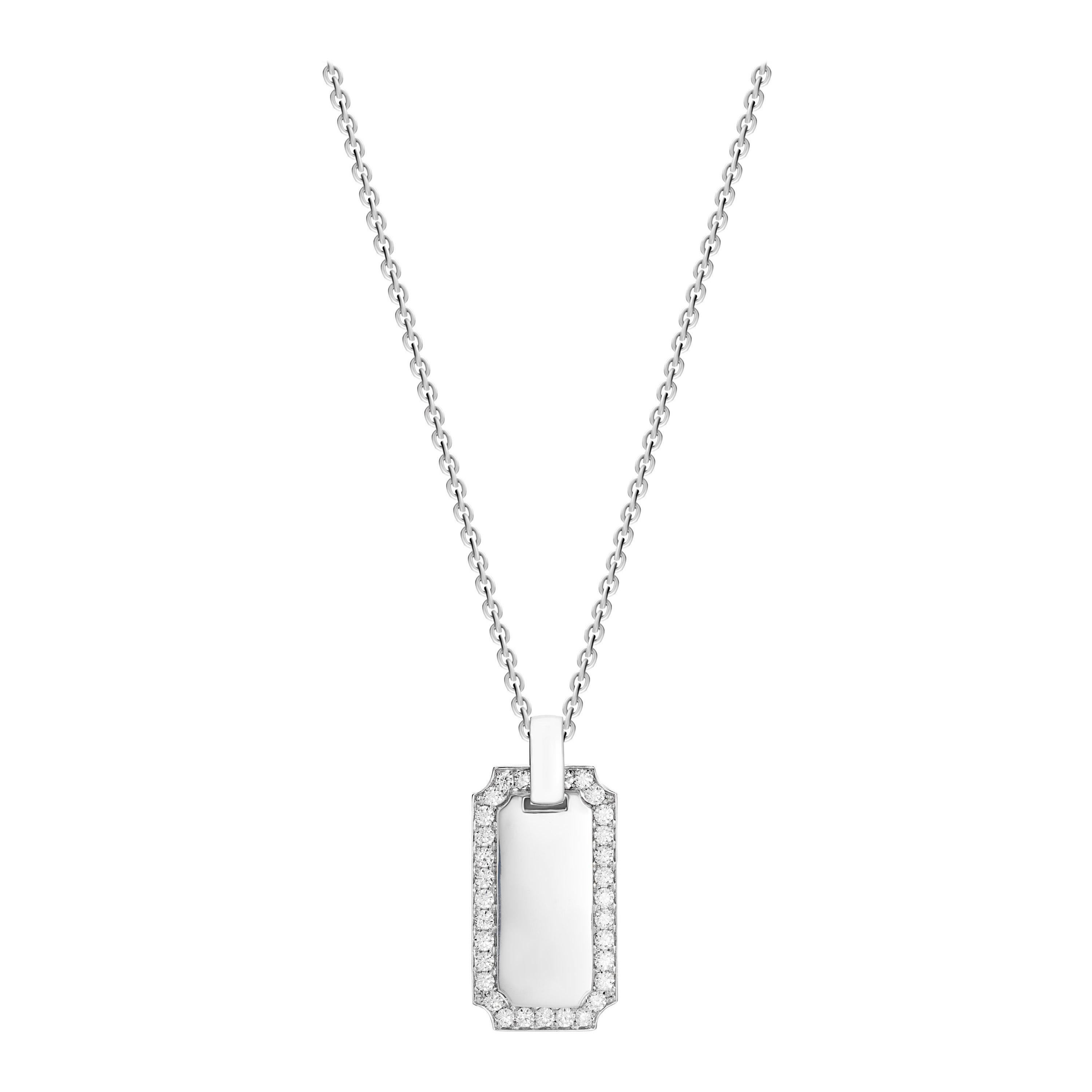 1.34 Carat Diamond 18 Karat Solid White Gold I.D. Tag Pendant Necklace For Sale