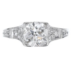 1.34 Carat Diamond Art Deco Platinum Engagement Ring, Circa 1930's