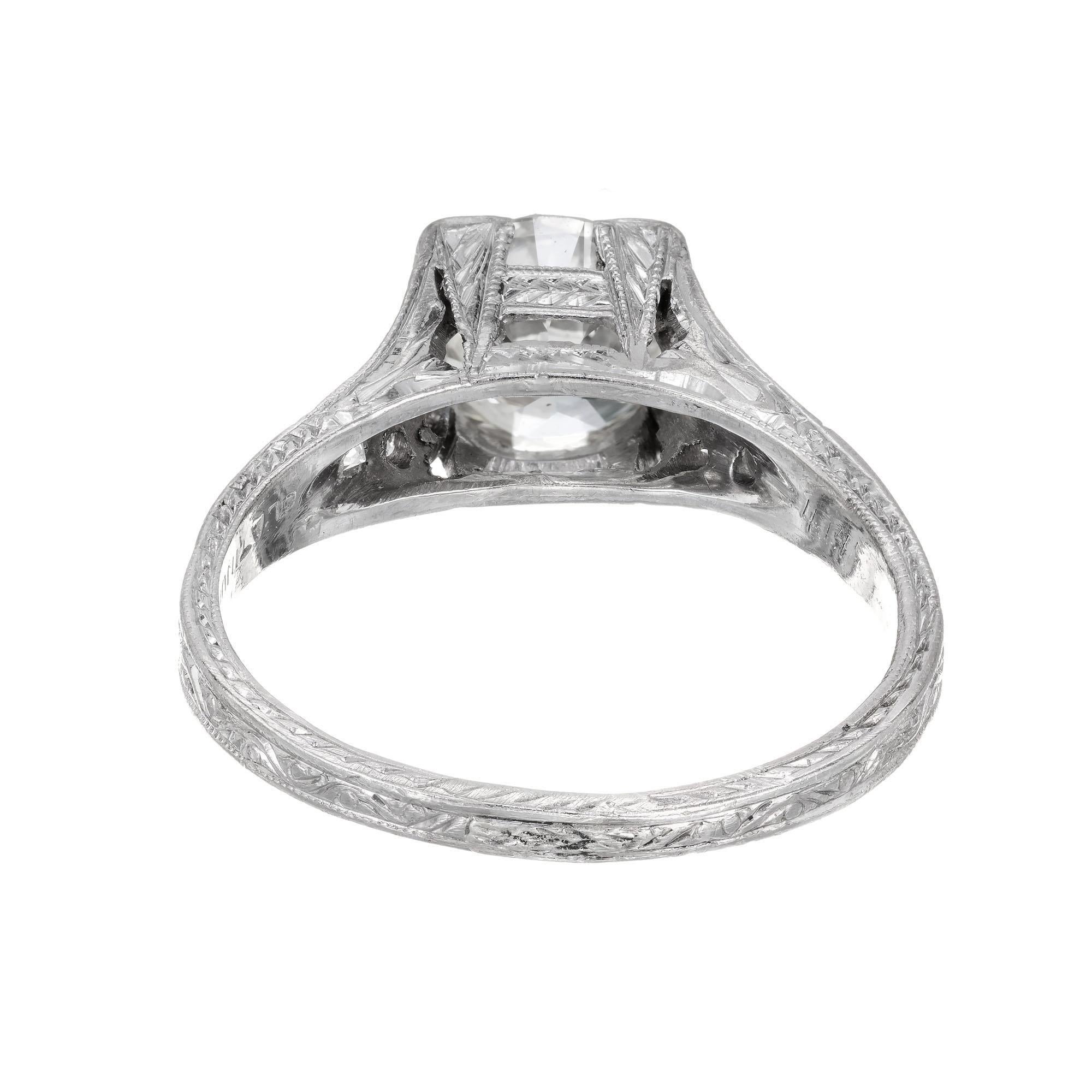 Round Cut 1.34 Carat Diamond Art Deco Platinum Engagement Ring, Circa 1930's For Sale