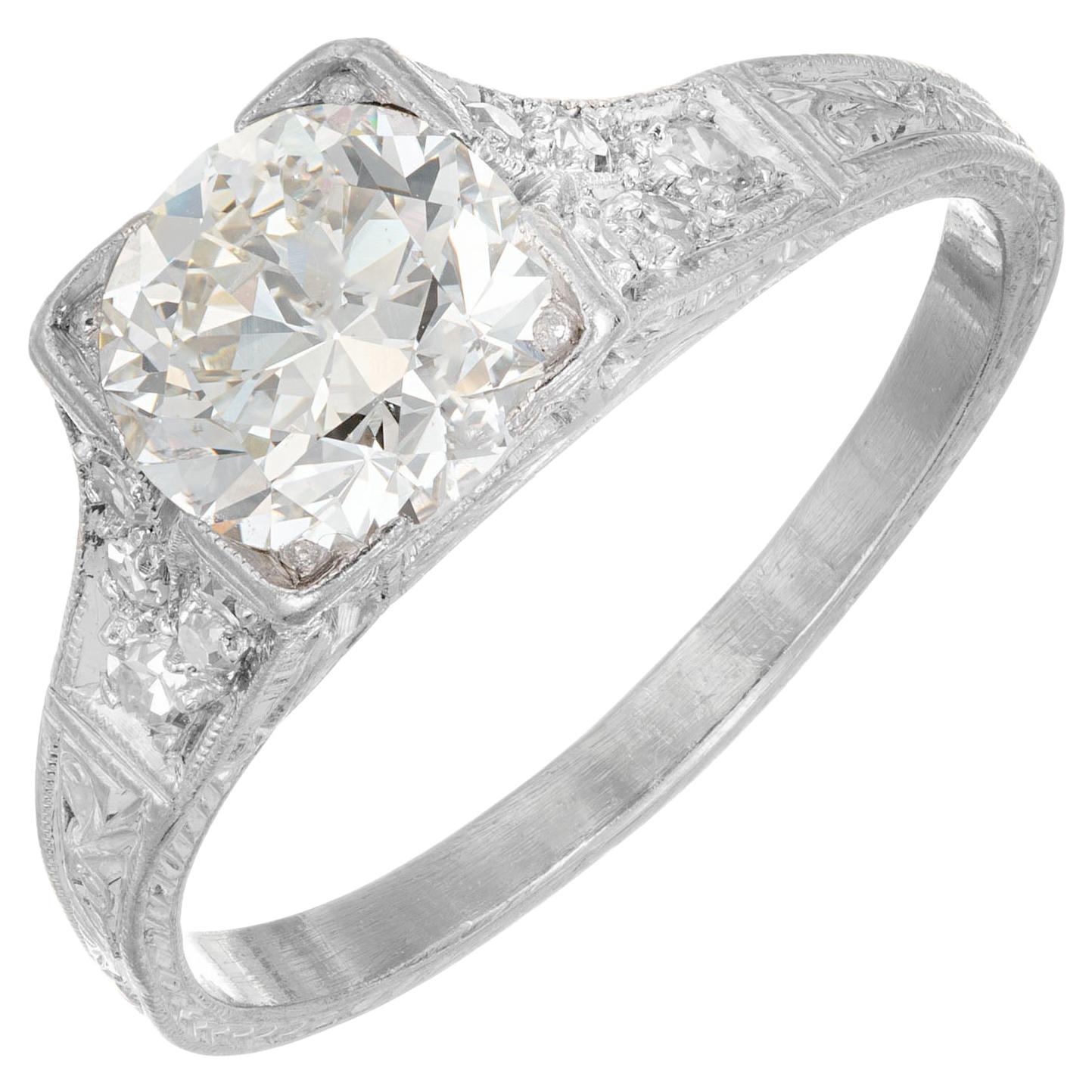 1.34 Carat Diamond Art Deco Platinum Engagement Ring, Circa 1930's For Sale