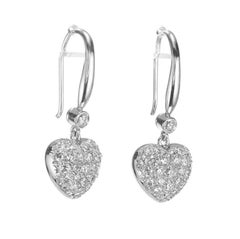 1.34 Carat Diamond Heart White Gold Dangle Earrings
