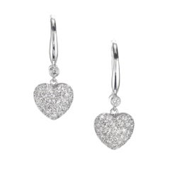 1.34 Carat Diamond Heart White Gold Dangle Earrings