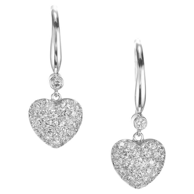 1.34 Carat Diamond Heart White Gold Dangle Earrings