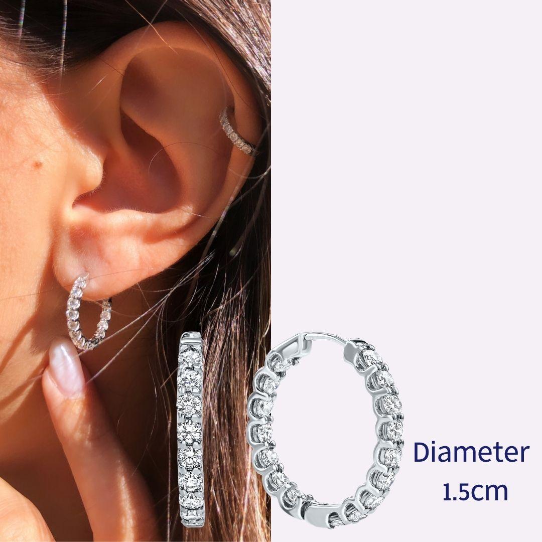 Women's 1.22 Carat Diamond Modern Hoop Earrings in 14 Karat White Gold - Shlomit Rogel For Sale