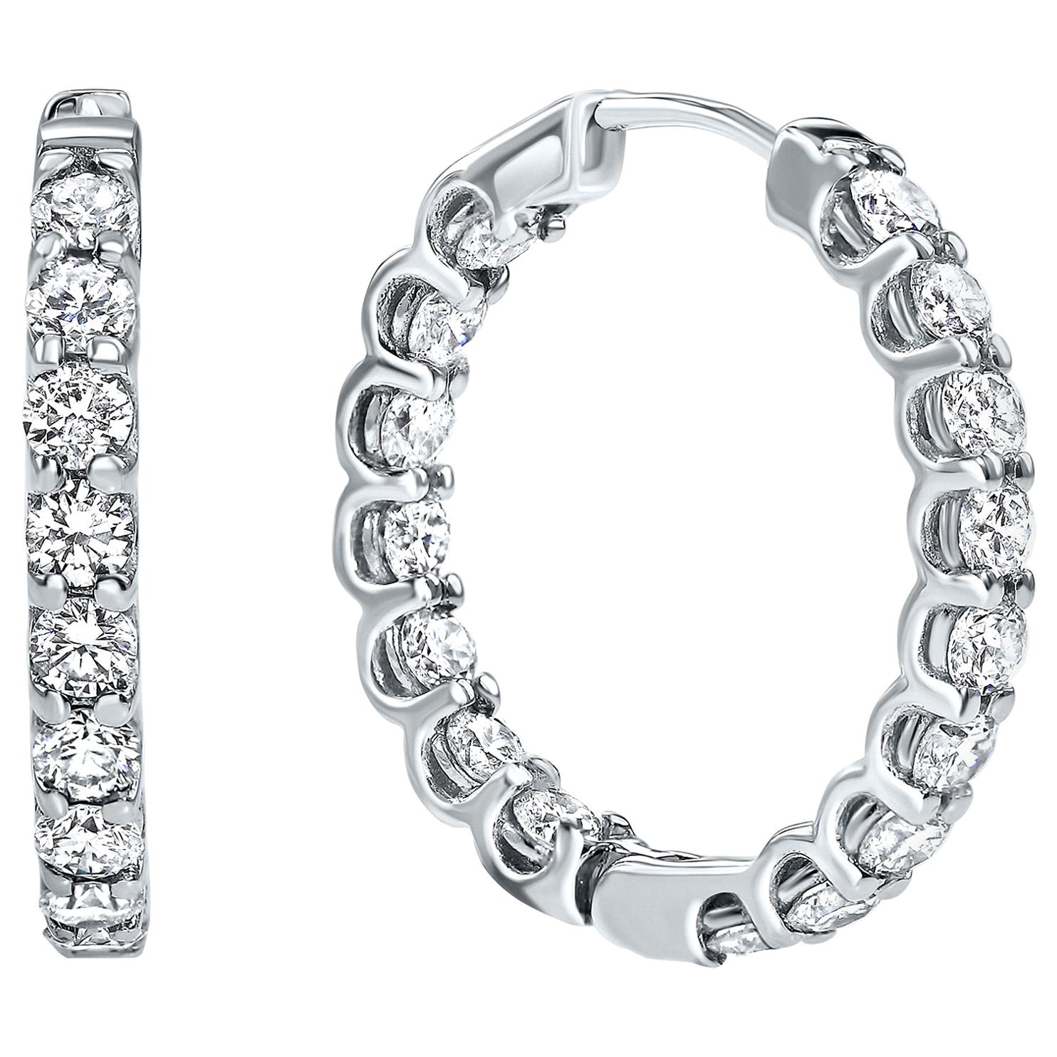 1.22 Carat Diamond Modern Hoop Earrings in 14 Karat White Gold - Shlomit Rogel For Sale
