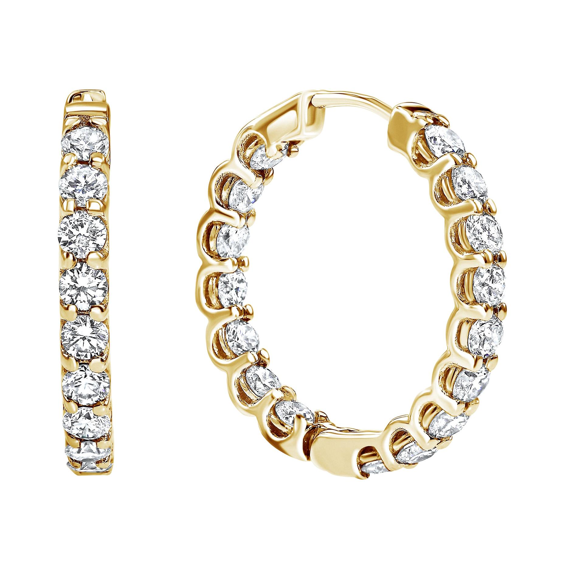 1.22 Carat Diamond Modern Hoop Earrings in 14 Karat Yellow Gold, Shlomit Rogel For Sale
