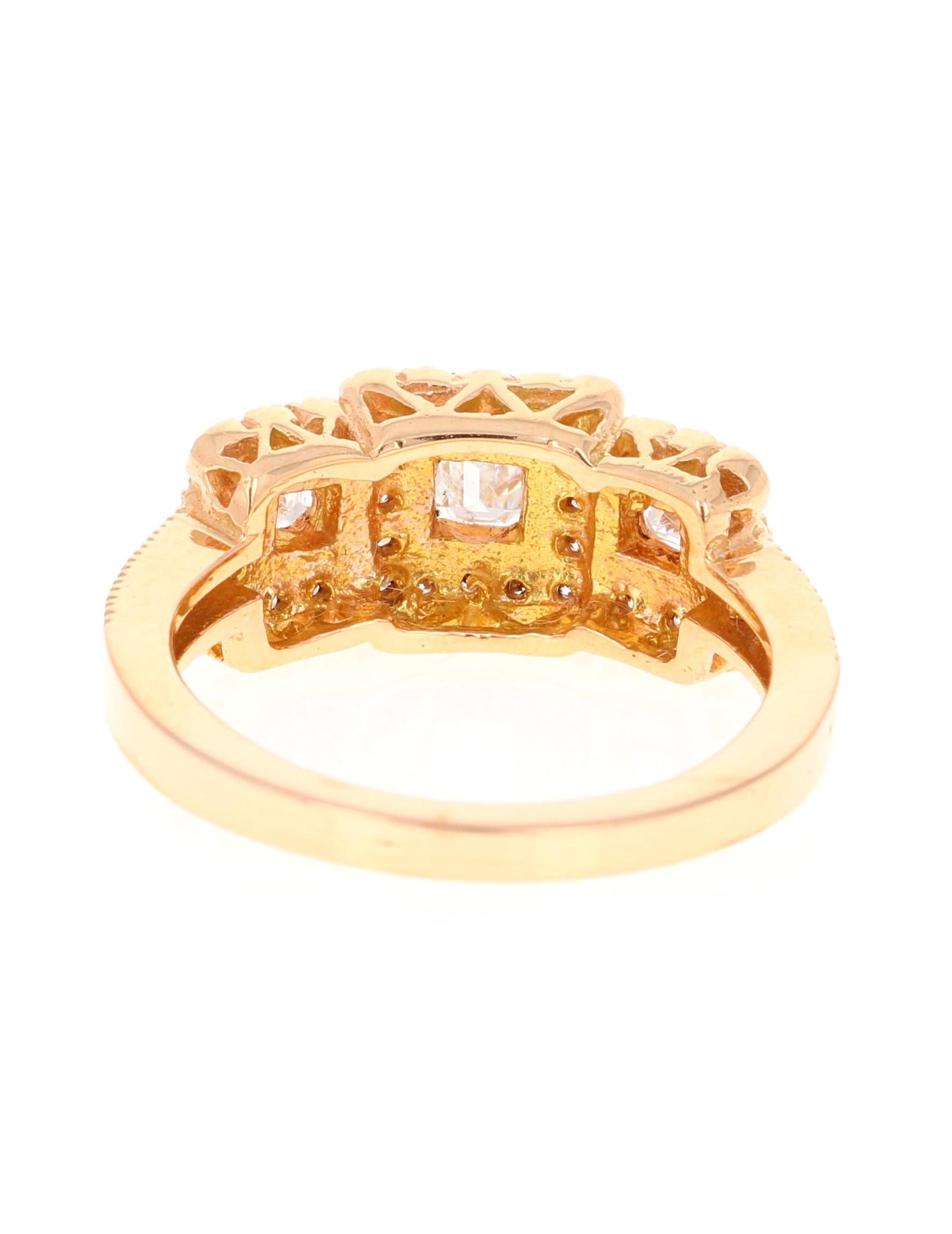 1.34 Carat Diamond Three-Stone 18 Karat Rose Gold Ring In New Condition In Los Angeles, CA