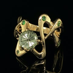 1.34 Carat Montana Sapphire "Squibble" Ring with Tsavorites in 18 Karat Gold