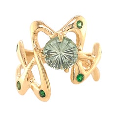 1.34 Carat Montana Sapphire "Squibble" Ring with Tsavorites in 18 Karat Gold