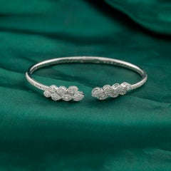 1.34 Carat Natural Baguette Diamond Leaf Motif Bangle Bracelet in 18K White Gold