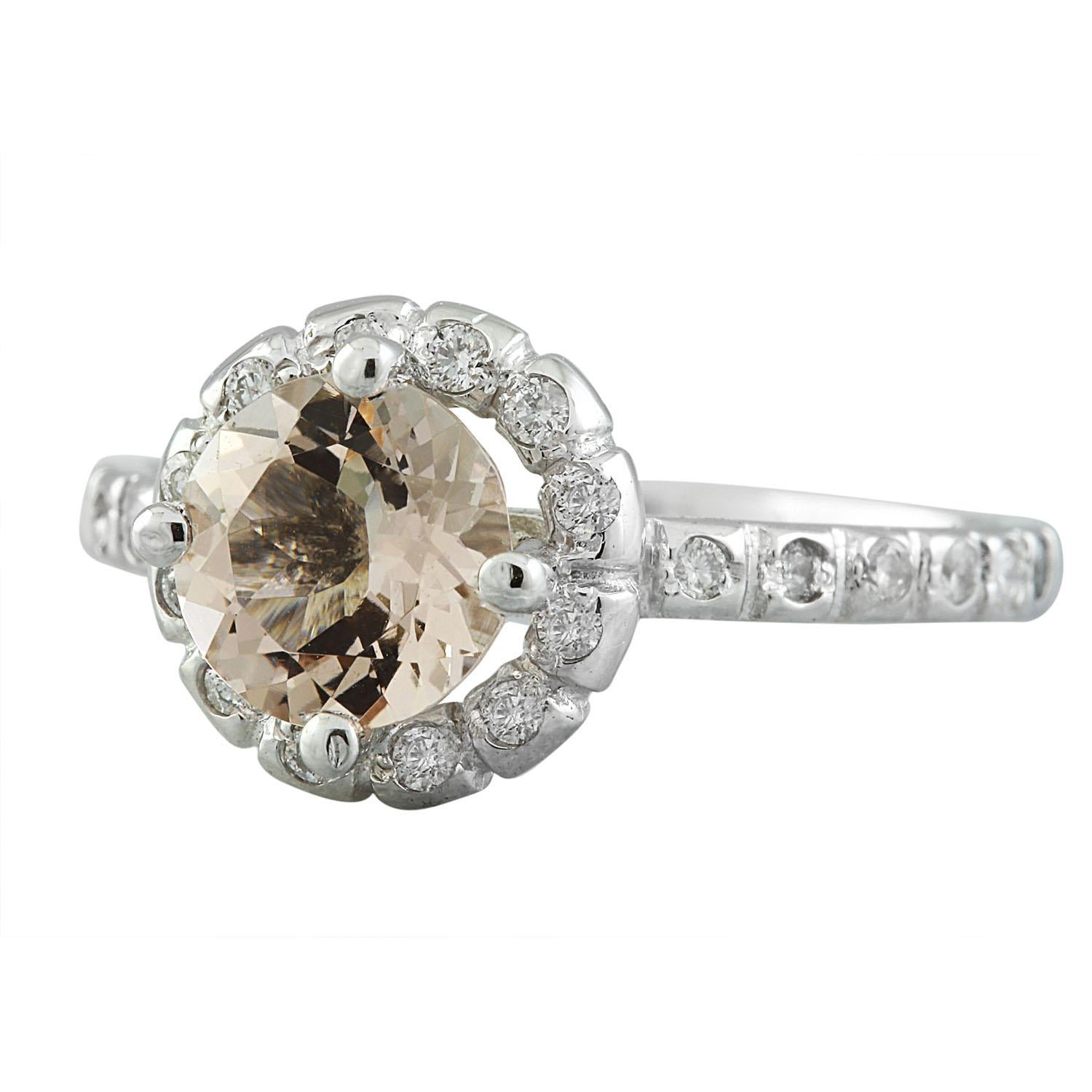 1.34 Carat Natural Morganite 14 Karat Solid White Gold Diamond Ring
Stamped: 14K 
Ring Size: 7 
Total Ring Weight: 3 Grams 
Morganite Weight: 1.10 Carat (6.75x6.75 Millimeter) 
Diamond Weight: 0.24 Carat (F-G Color, VS2-SI1 Clarity)
Quantity: