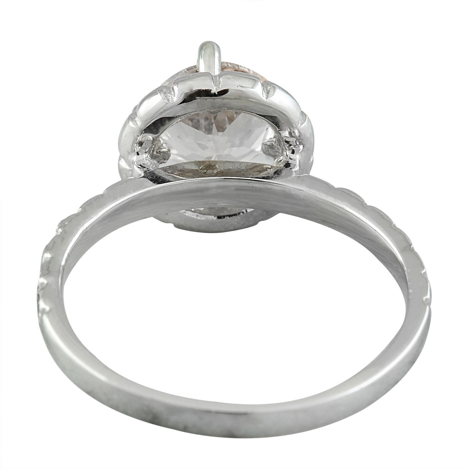 Round Cut 1.34 Carat Natural Morganite 14 Karat Solid White Gold Diamond Ring For Sale