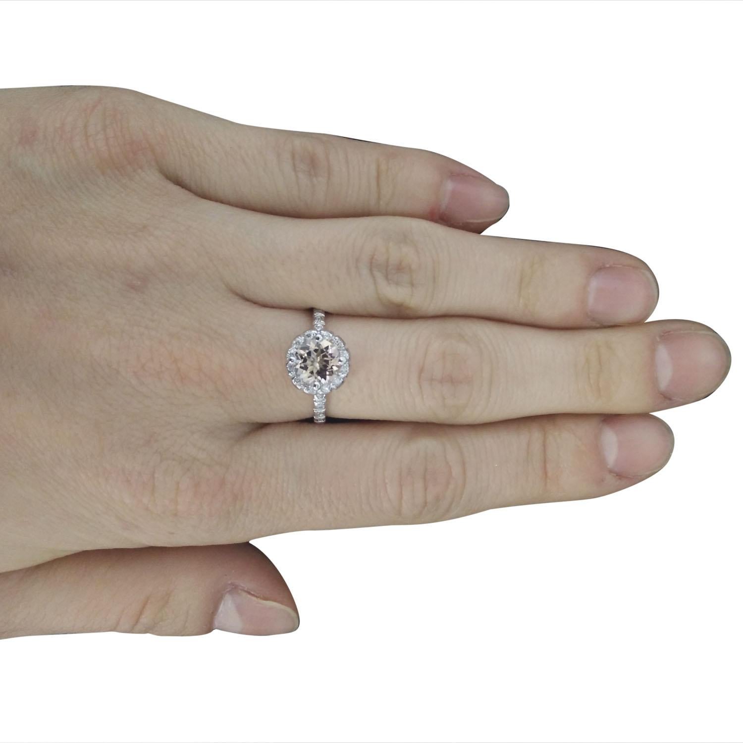 Women's 1.34 Carat Natural Morganite 14 Karat Solid White Gold Diamond Ring For Sale