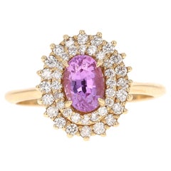 1.34 Carat Natural Pink Diamond Sapphire 14 Karat Yellow Gold Engagement Ring