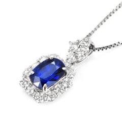 1.34 Carat Natural Royal BlueSapphire & Diamond Pendant Necklace Set in Platinum
