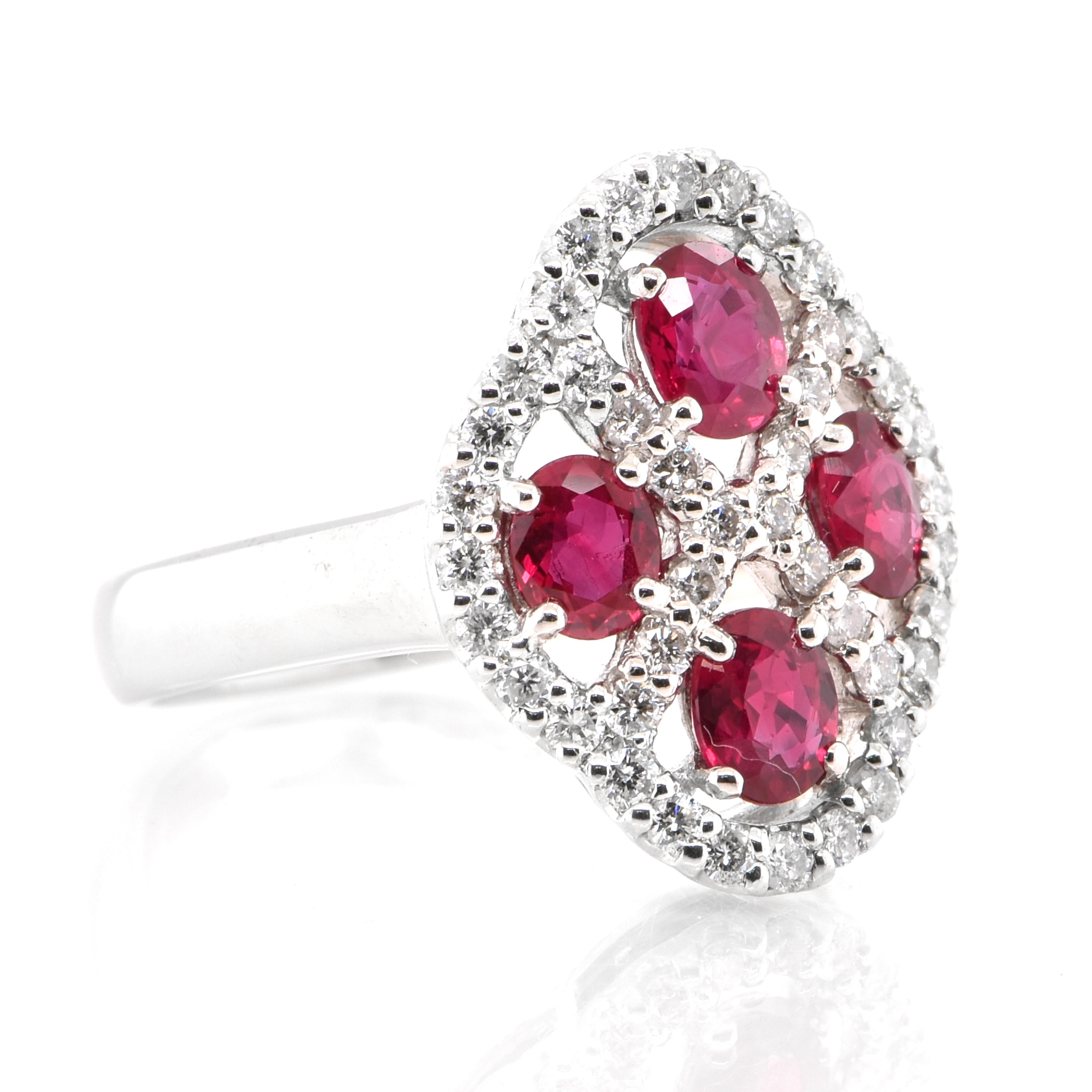 Modern 1.34 Carat Natural Rubies and Diamond Cocktail Ring Set in Platinum For Sale