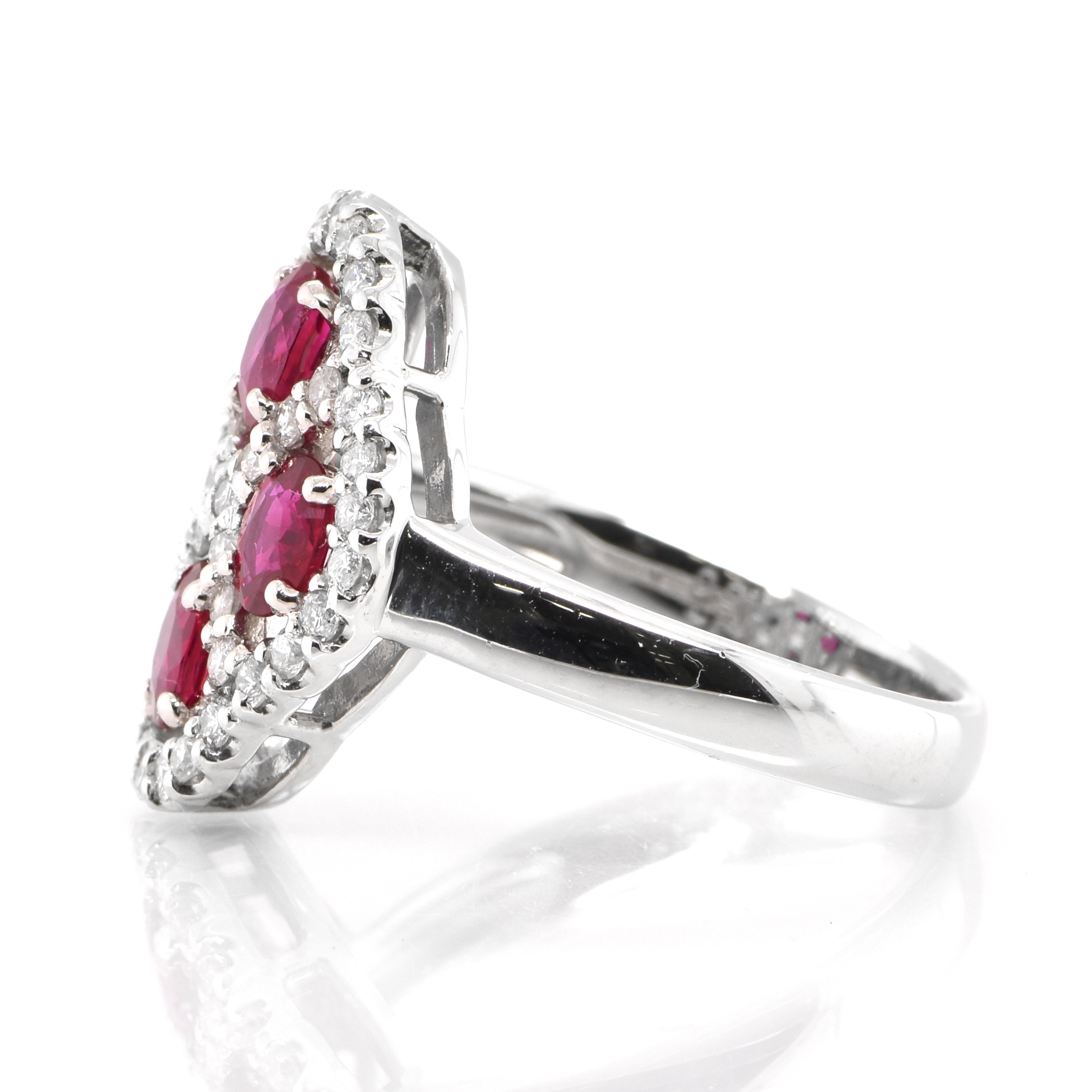 Oval Cut 1.34 Carat Natural Rubies and Diamond Cocktail Ring Set in Platinum For Sale