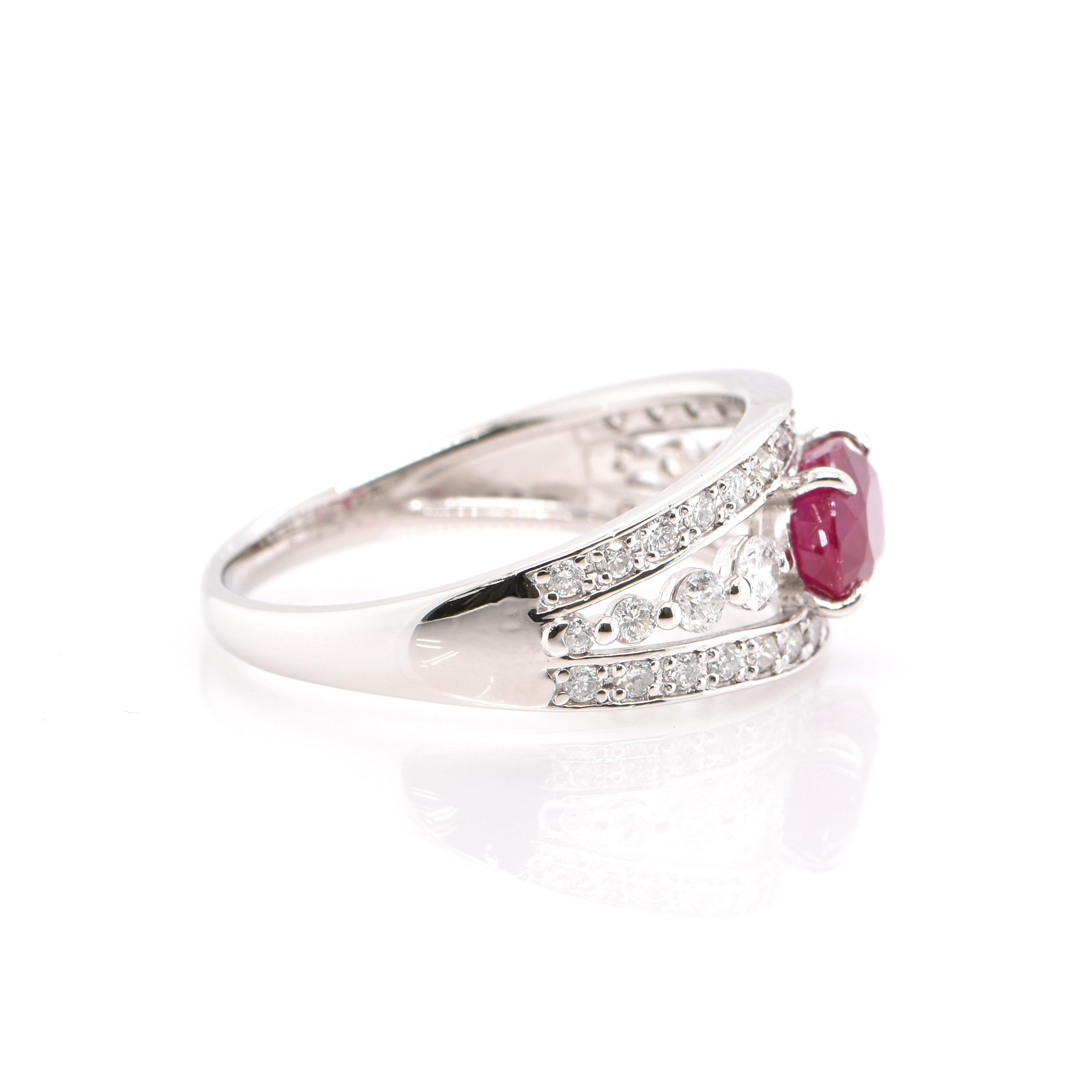 1.34 Carat, Natural Ruby and Diamond Ring Set in Platinum In New Condition In Tokyo, JP
