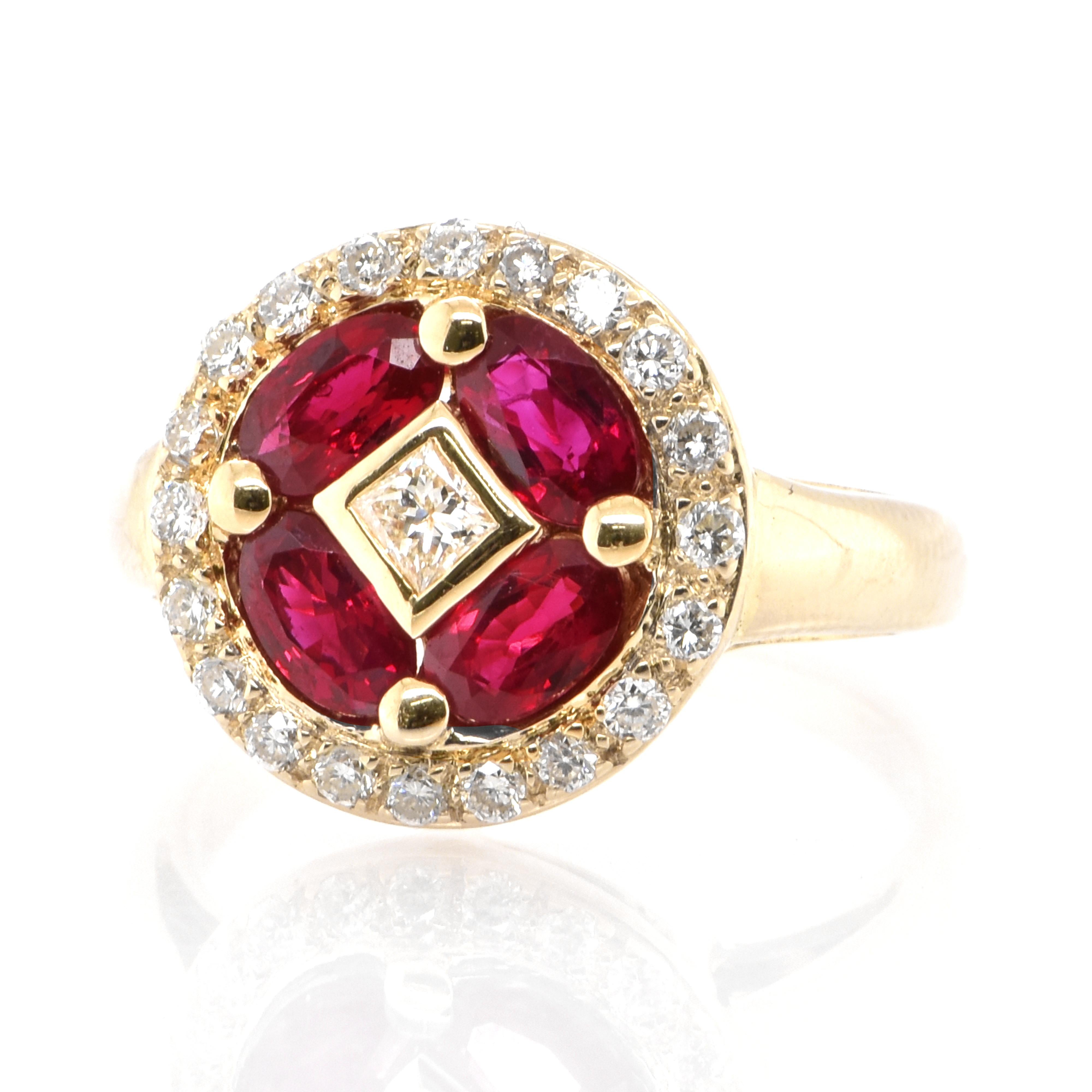 A beautiful ring set in Platinum featuring a 1.34 Carat Natural Ruby and 0.32 Carat Diamonds. Rubies are referred to as 