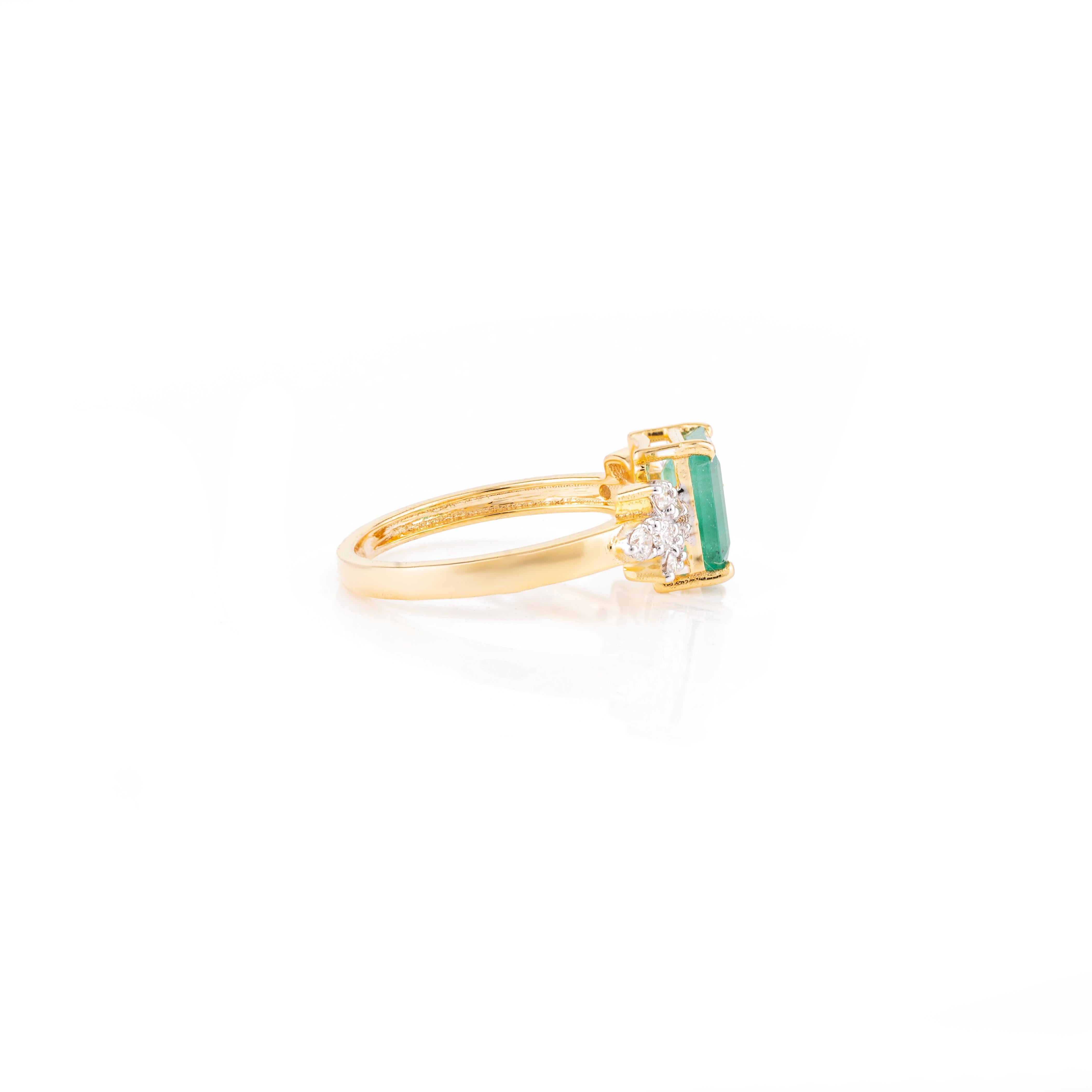 For Sale:  Natural May Birthstone Emerald Diamond 14k Yellow Gold Wedding Ring for Her 5