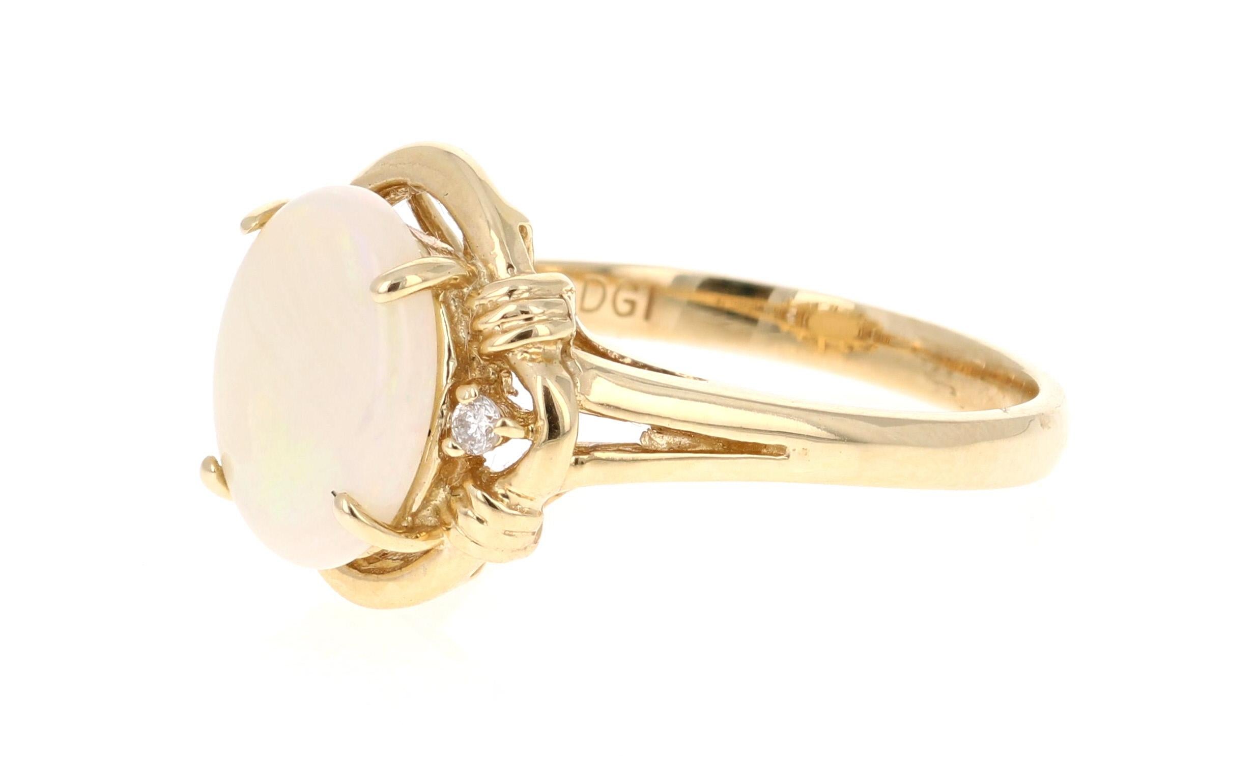 Modern 1.34 Carat Opal Diamond 14 Karat Yellow Gold Ring