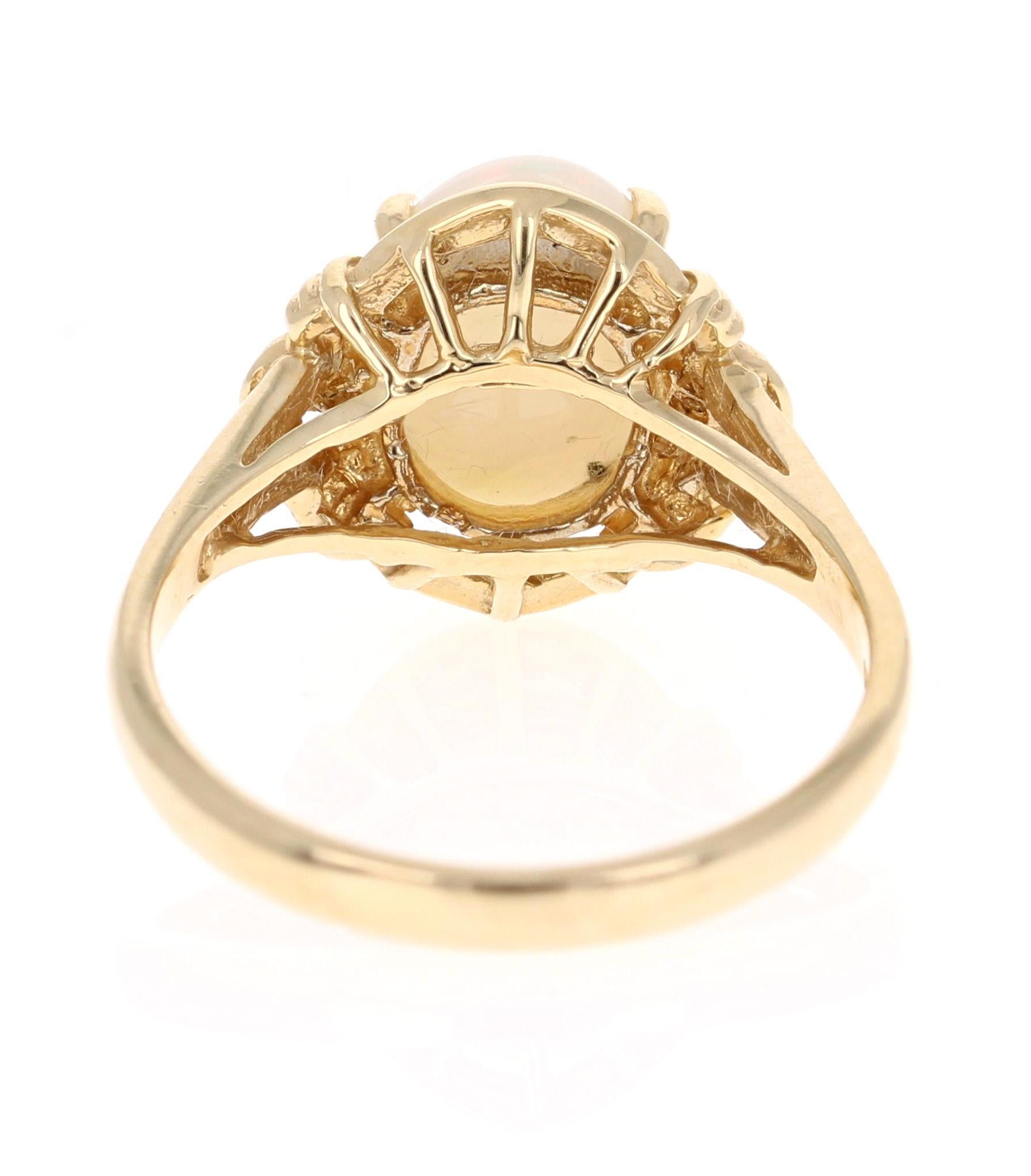 Oval Cut 1.34 Carat Opal Diamond 14 Karat Yellow Gold Ring