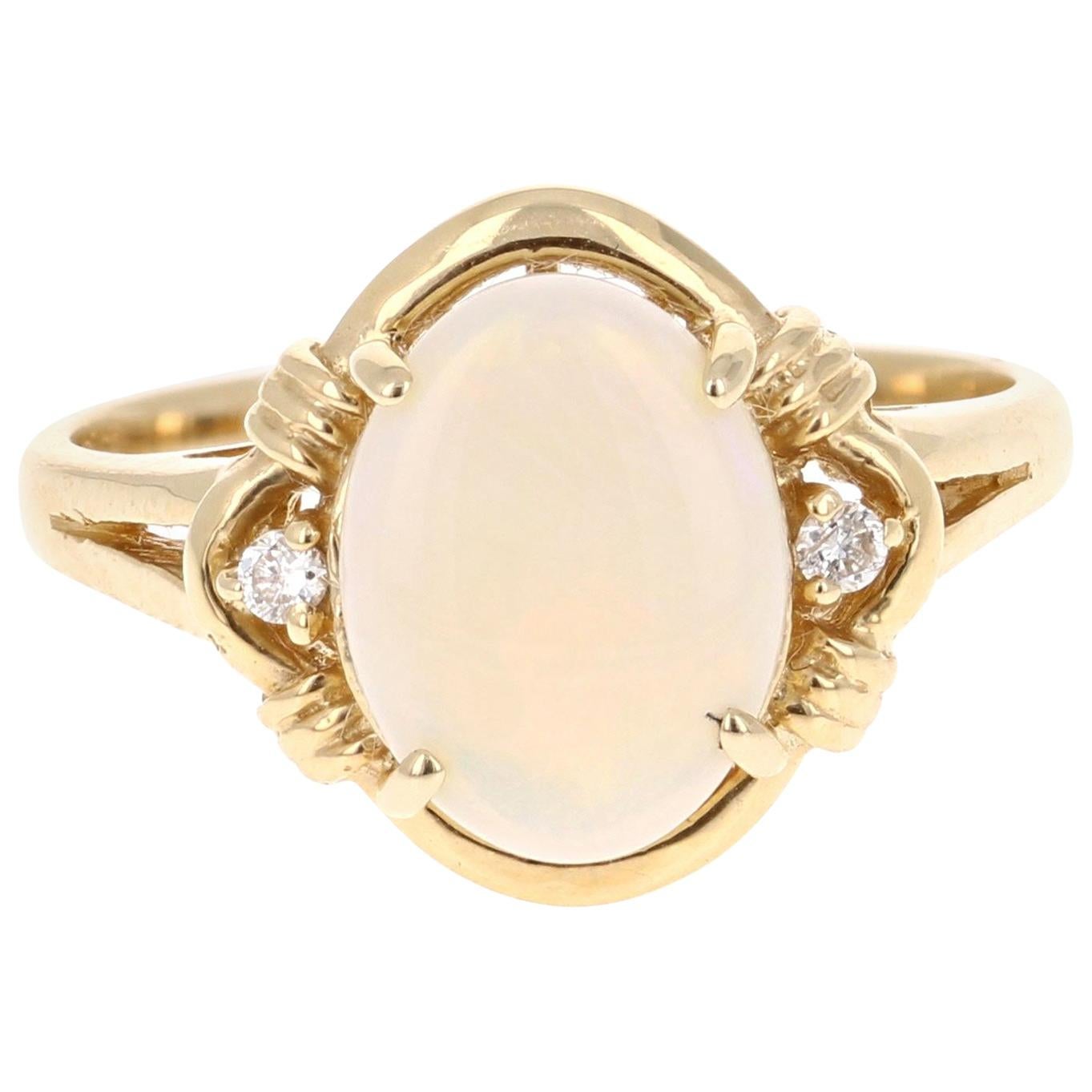 1.34 Carat Opal Diamond 14 Karat Yellow Gold Ring