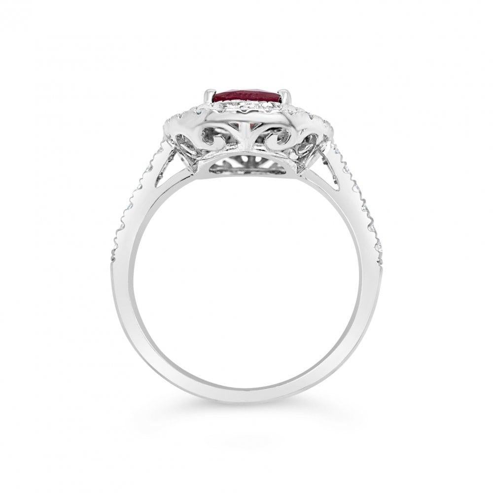 1.34 Carat Certified No Heat Oval Ruby & 0.54ct Diamond 18 Karat White Gold Ring In Good Condition For Sale In Southampton, GB