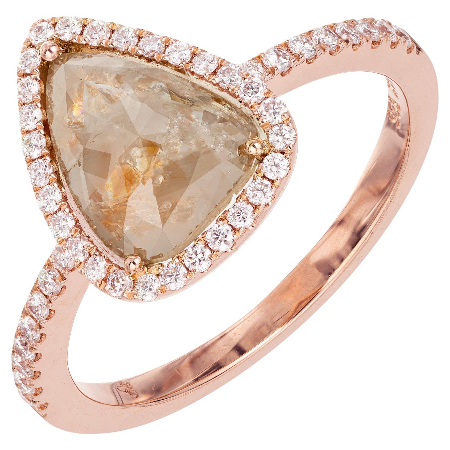 1.34 Carat Pear Diamond Halo Rose Gold Engagement Ring