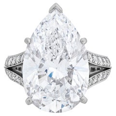 13.4 Carat Pear Statement Type IIa Brilliant White / D color FL/IF 18K Gold