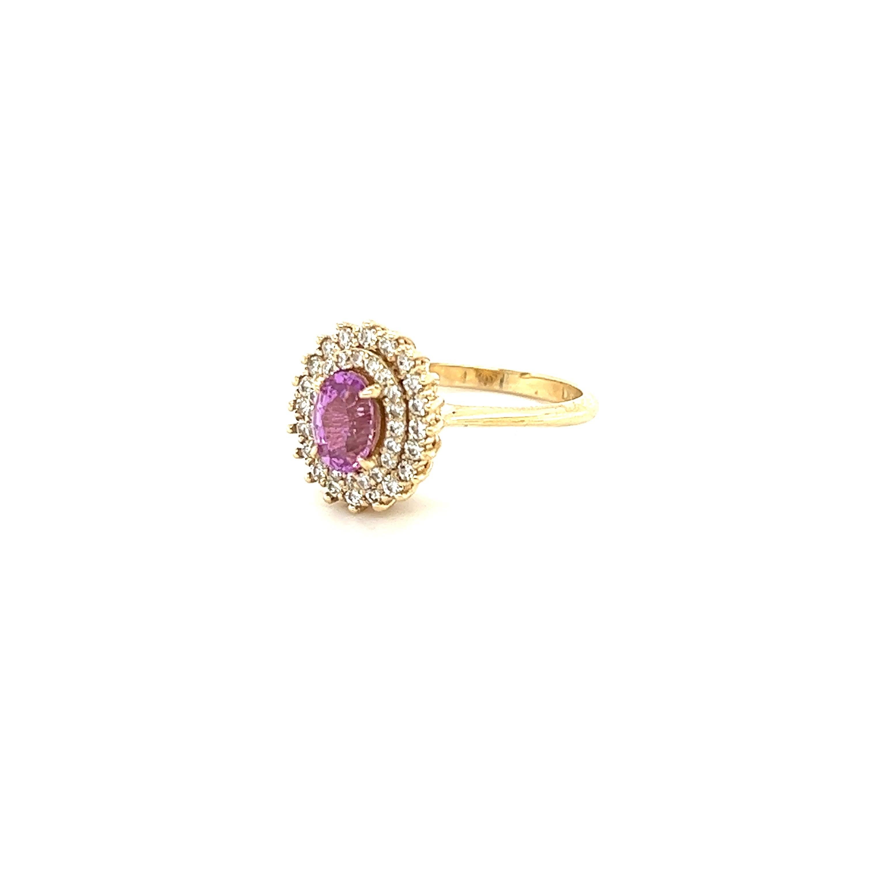 Contemporary 1.34 Carat Pink Sapphire Diamond 14 Karat Yellow Gold Engagement Ring For Sale
