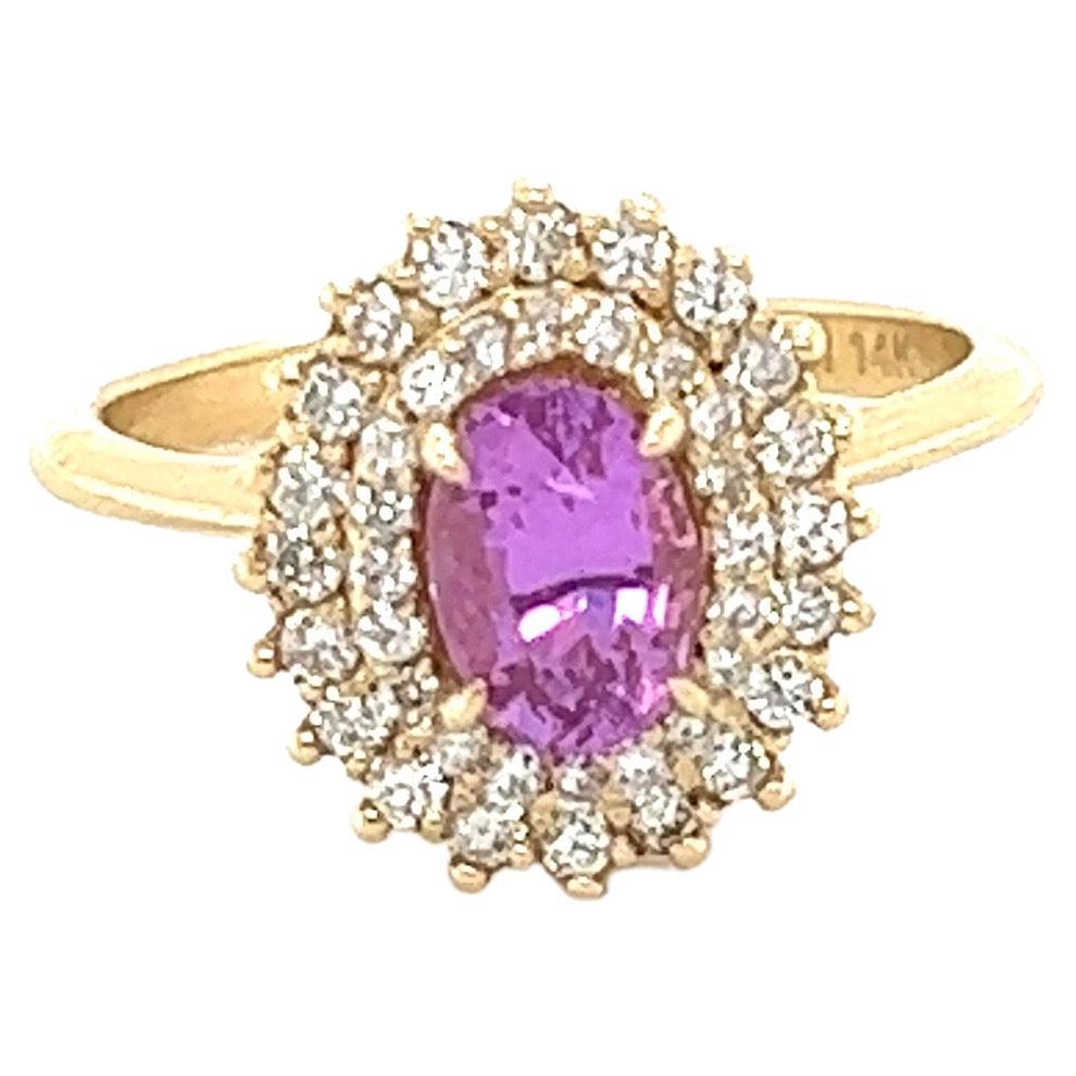 1.34 Carat Pink Sapphire Diamond 14 Karat Yellow Gold Engagement Ring For Sale