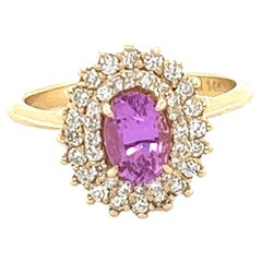 1.34 Carat Pink Sapphire Diamond 14 Karat Yellow Gold Engagement Ring
