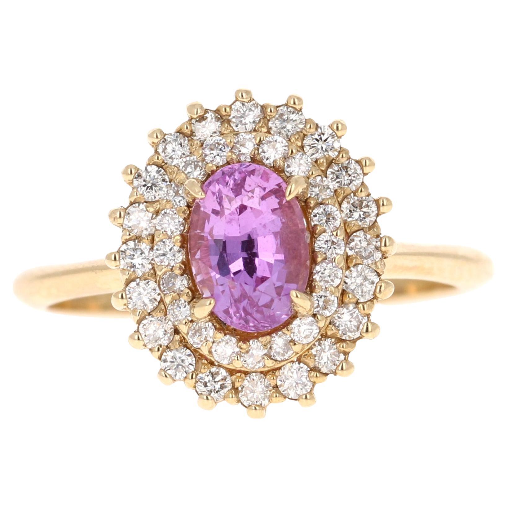 Anello di fidanzamento in oro giallo 14 carati con diamante e zaffiro rosa da 1,34 carati