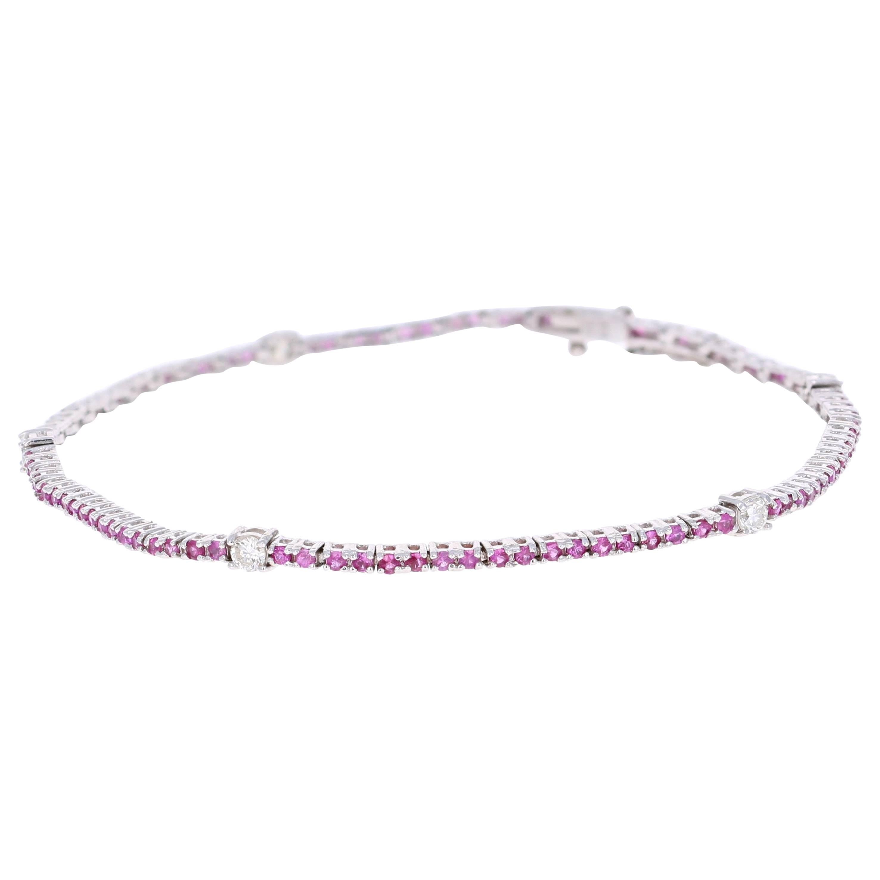1.34 Carat Pink Sapphire Diamond Bracelet 14 Karat White Gold