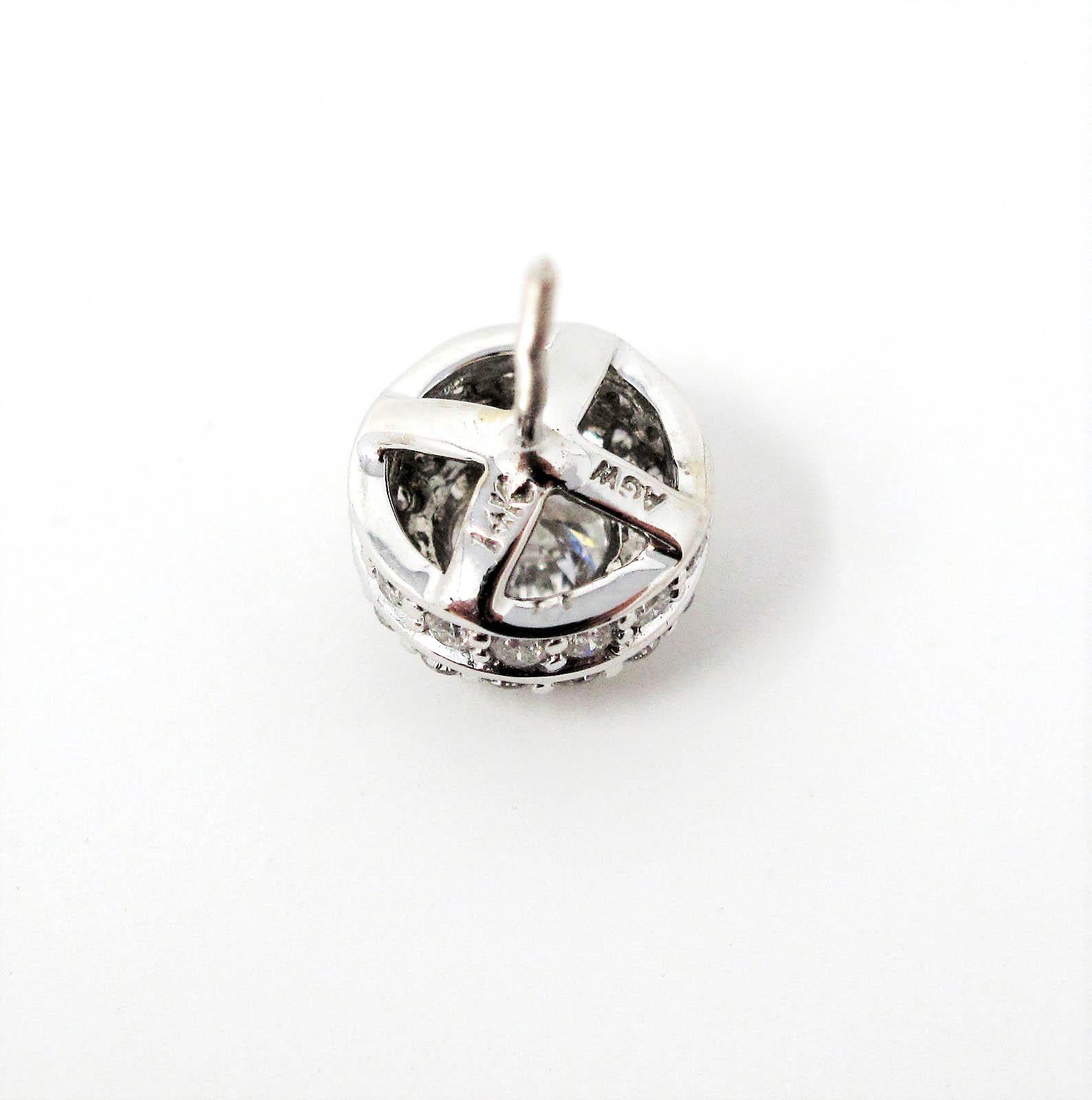 1.34 Carat Round Brilliant Pave Diamond Halo Stud Earrings 14 Karat White Gold For Sale 3