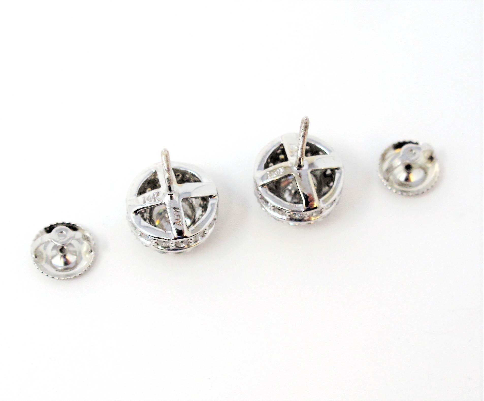 1.34 Carat Round Brilliant Pave Diamond Halo Stud Earrings 14 Karat White Gold For Sale 1
