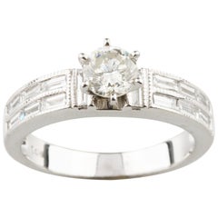 1.34 Carat Round Diamond 14 Karat White Gold Engagement Unity Ring