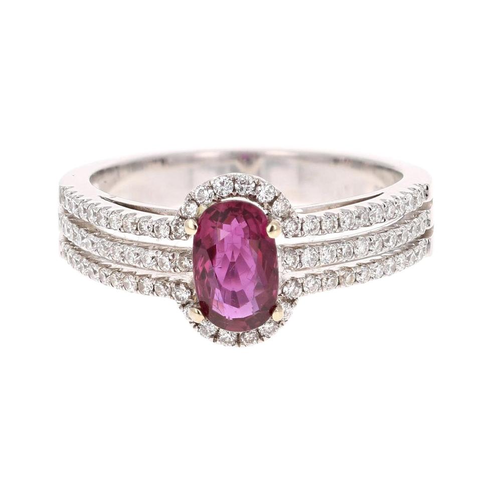 1.34 Carat Ruby and Diamond Ring in 14K White Gold For Sale