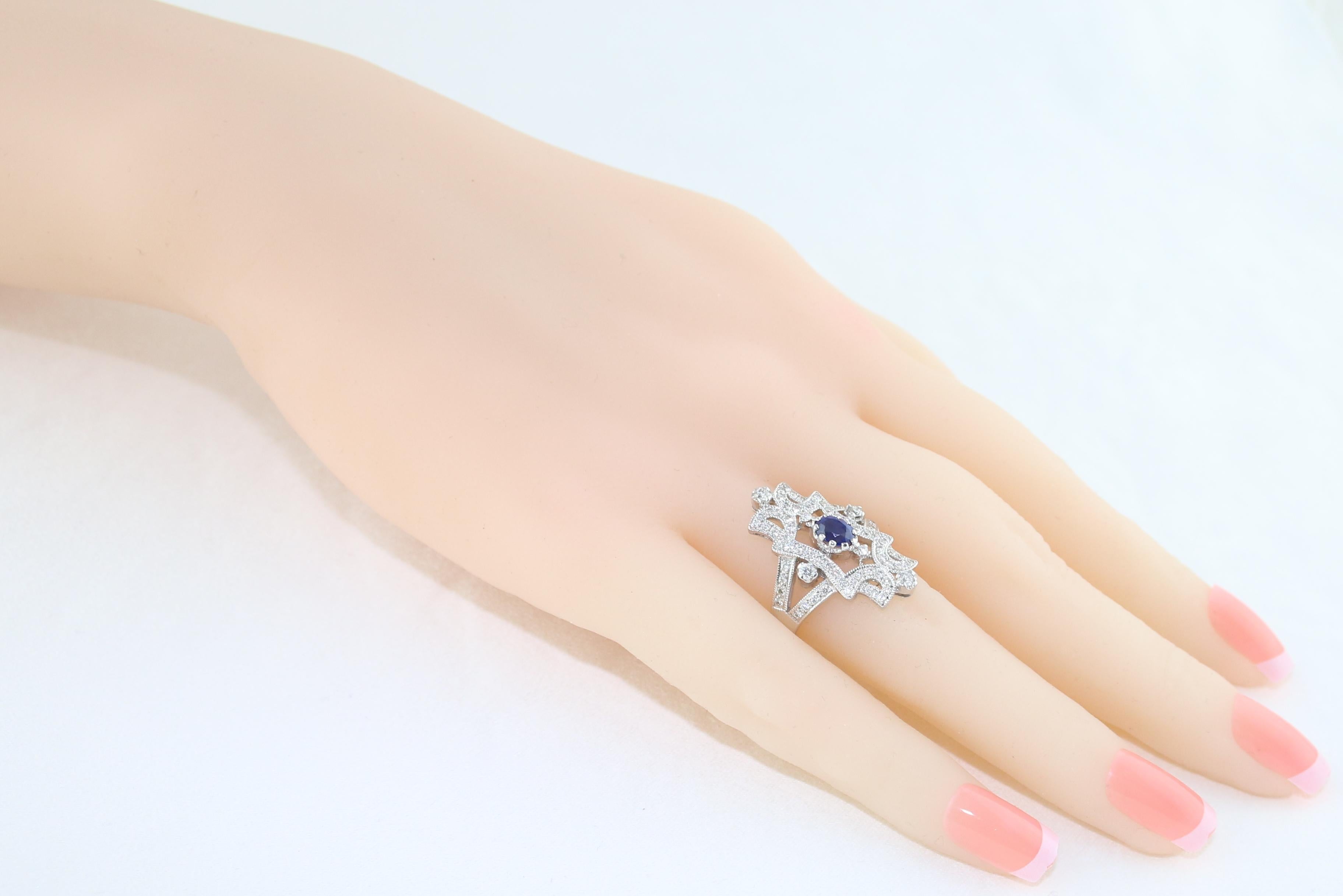 Anillo de oro con diamante y zafiro de 1,34 quilates Corte redondo en venta