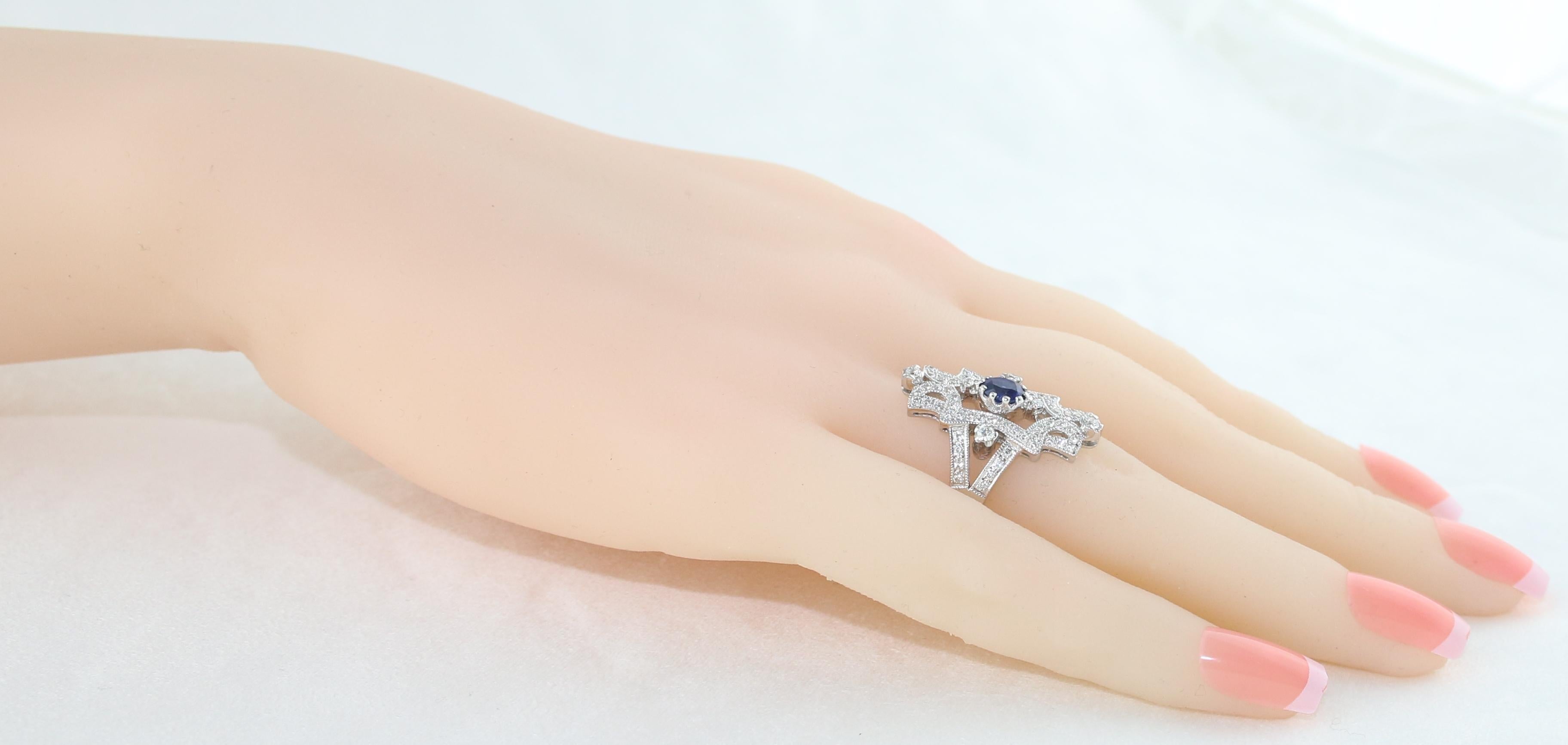 Women's 1.34 Carat Sapphire Diamond Gold Ring For Sale