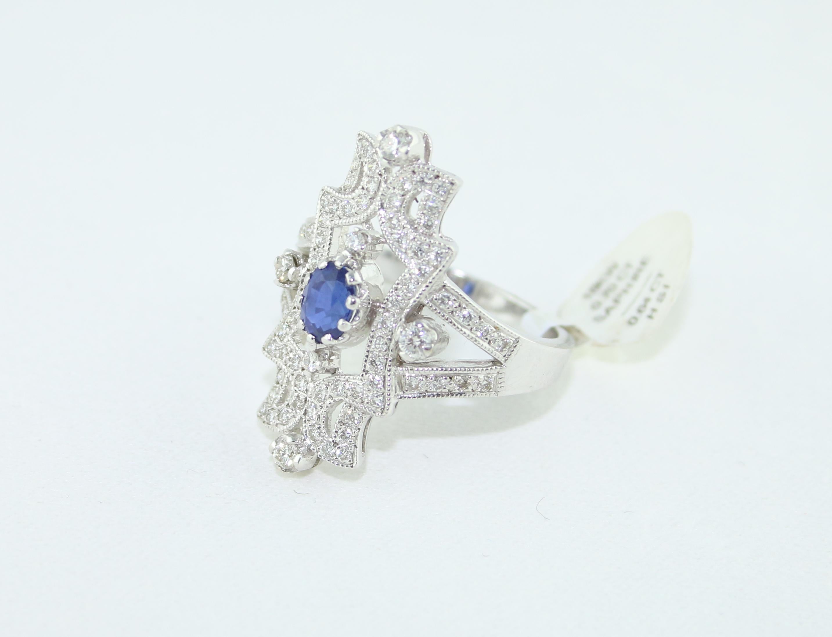 1.34 Carat Sapphire Diamond Gold Ring For Sale 2